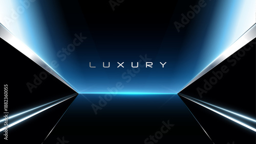 Blue Futuristic Technology Tunnel Background with Neon Light Lines and Digital Glow, Luxury Automobile and Smart Mobility Launch Stage, Modern Innovation Corridor, Hi Tech Vehicle Showcase Banner Temp