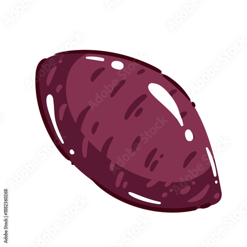 Sweet potato root vegetable with smooth skin and natural shape for healthy diet and balanced nutrition, plant based food ingredient, sweet potato produce, cartoon vector illustration