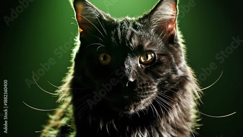 Wallpaper Mural Majestic Black Maine Coon Cat Portrait with Green Backlight. Torontodigital.ca