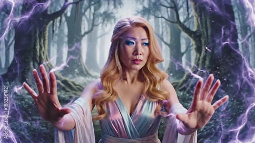 Wallpaper Mural Mystical Sorceress Casting Powerful Magic in Enchanted Forest. Torontodigital.ca