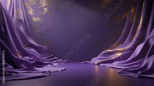 Cinematic Abstract Luxury Background with Royal Purple and Antique Gold Light