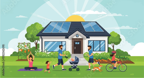 Family enjoying life at a solar powered house.