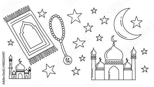Islamic Symbols and Objects for Prayer and Celebration.