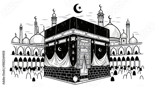 Kaaba and Grand Mosque in Mecca Saudi Arabia.