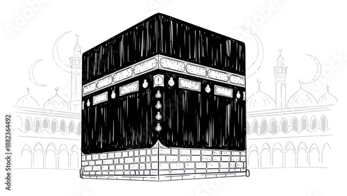 Kaaba in Mecca, a sacred Islamic pilgrimage site.