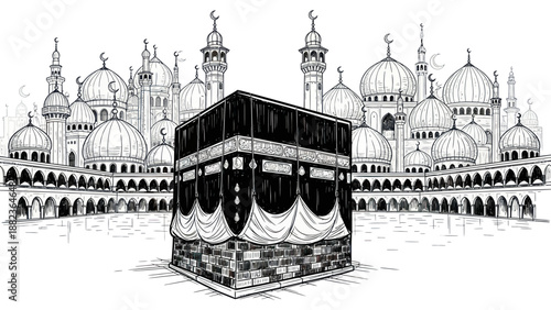 Kaaba in Mecca, Saudi Arabia, a sacred Islamic site.