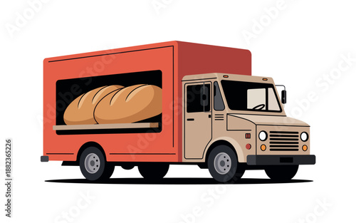 An illustration of a bread delivery truck with a red box and a tan cab