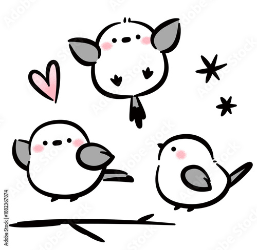 ほのぼのかわいい手書きタッチのシマエナガセット