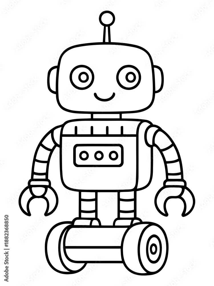 Naklejka premium Articulated Mechanical Friend: An appealing, charming robot poised on a mobile base, embodying innovation and technological progression, perfect for modern digital endeavors.