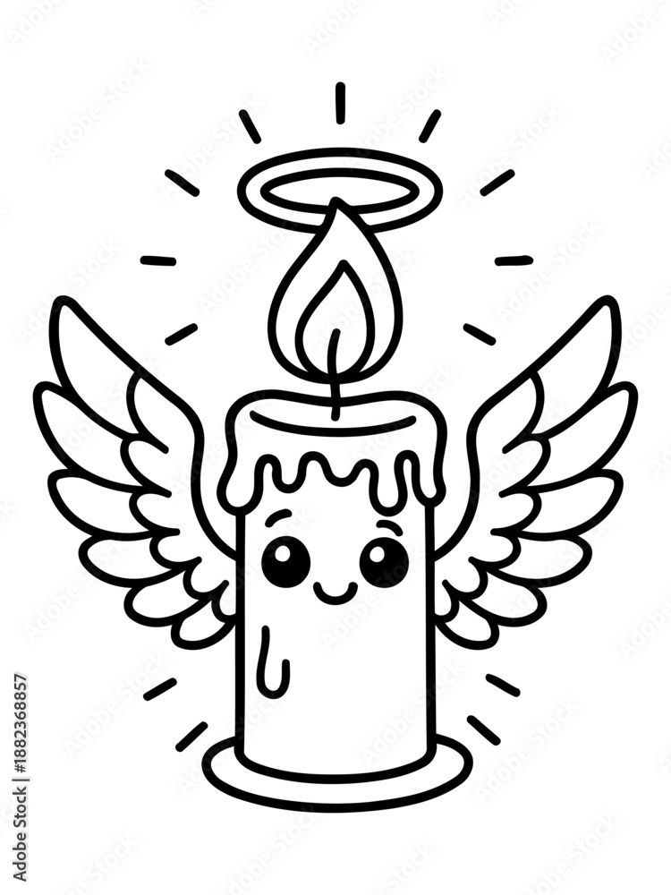 Fototapeta premium Divine Illumination: An angelic candle radiates with a halo, wings and a gentle flame, embodying peace and spiritual guidance. 