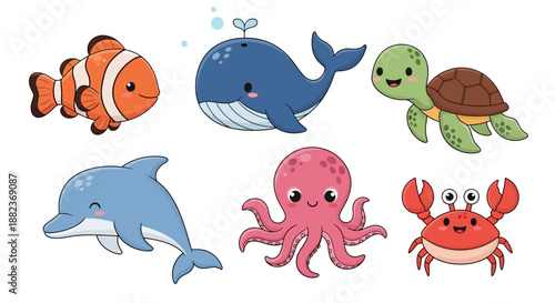 set of funny cartoon fishes
