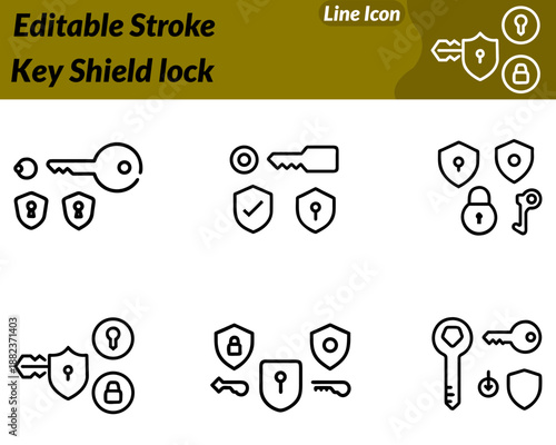 A clean modern vector character icon representing security and protection. The design combines a shield as the main form a lock at the center symbolizing safety a key element indicating secure access.