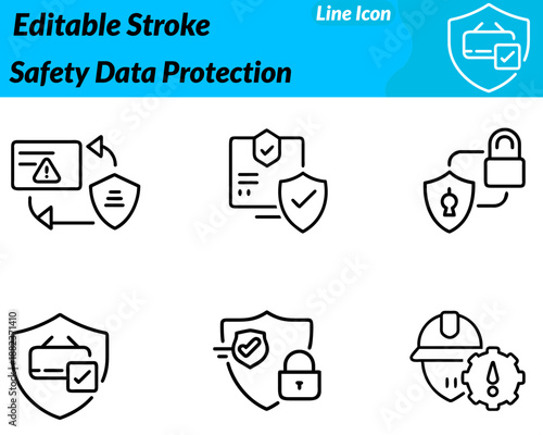 Safety data Protection line icon. Designed in a clean flat cartoon style with smooth lines and trusted color palette of blue teal and gray. Ideal for cybersecurity platforms data privacy tools cloud.