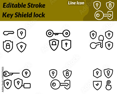 A clean modern vector character icon representing security and protection. The design combines a shield as the main form a lock at the center symbolizing safety a key element indicating secure access.