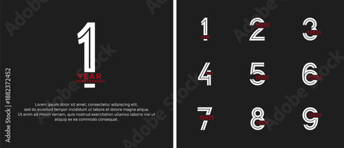 anniversary vector logo set, white and red color can be use for celebration