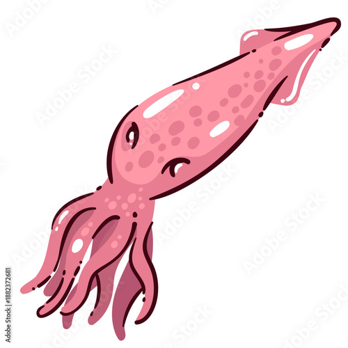 Squid seafood, fresh squid for mediterranean cuisine, tender marine ingredient rich in protein, healthy diet food, whole squid for cooking, seafood delicacy, cartoon vector illustration