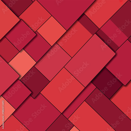 A vibrant red geometric pattern composed of various rectangular shapes and shades