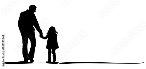 Vector silhouette illustration of a father and his daughter walking hand in hand