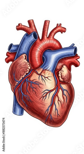Detailed Anatomical Illustration of the Human Heart Structure.
