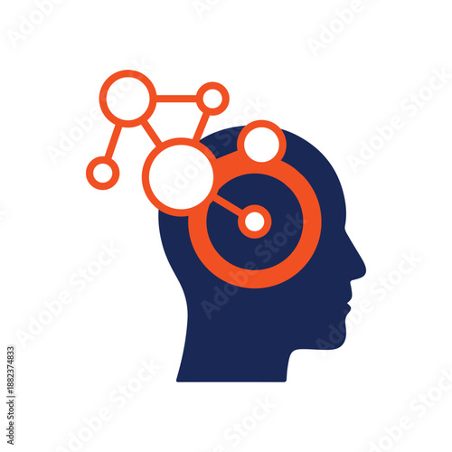 this is an abstract logo design that depicts a human head with linking dots and lines in it symbolizing thought process that can be used for behavior analytical related logo.