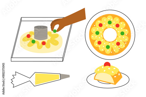 Person makes rosca de pascua from Argentina. Hispanic easter bread with cream. Traditional latin spring holiday food.