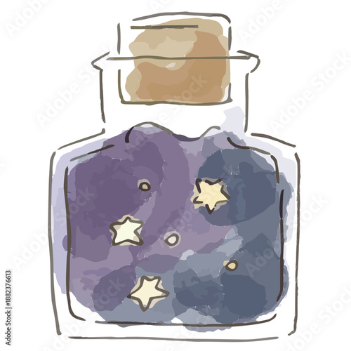 一日の終わりを包む やさしい水彩シリーズ｜夜空を閉じ込めた瓶
Gentle Watercolor Series for Peaceful Moments | Night Sky in a Bottle