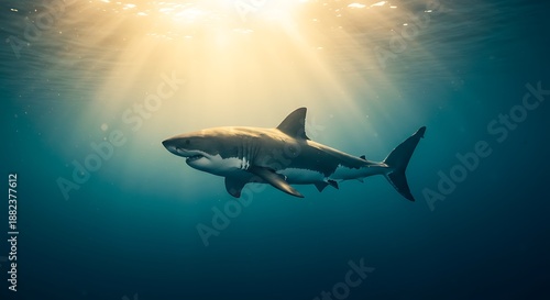 Wallpaper Mural Great white shark underwater sunlight Torontodigital.ca