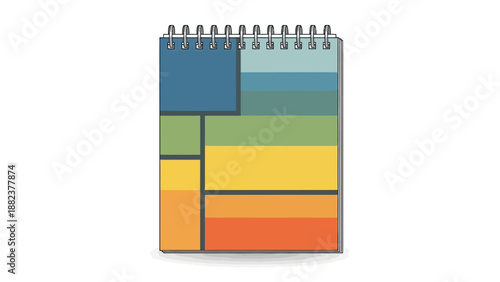 Simple illustration of a notepad with colorful sections on a white background