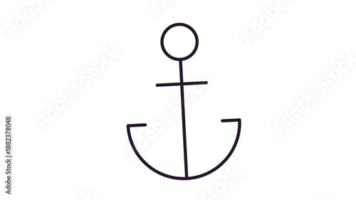 Marine Anchor Animated Black and White Icon on White Background as symbol of Sea, Ship, Ocean