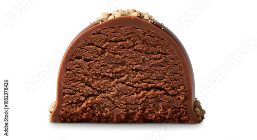 Vegan protein chocolate truffle with visible interior texture, refined healthy indulgence concept for stock use. Isolated on White background