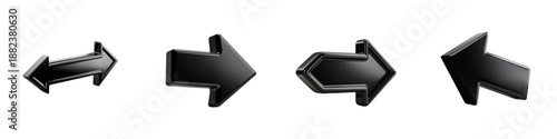Set of 3D black arrows pointing left in different styles vector illustration