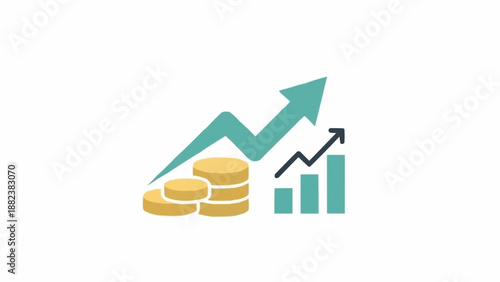 Coins with growing graph chart.