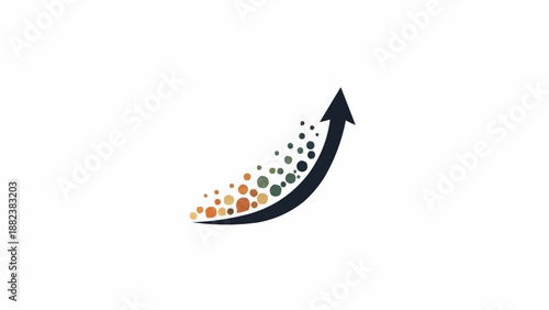 Colorful dots rising up arrow.