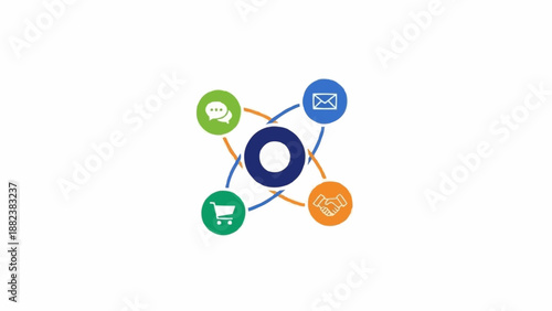 Colorful icons connected in circle.