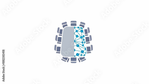 Conference room table with laptops.