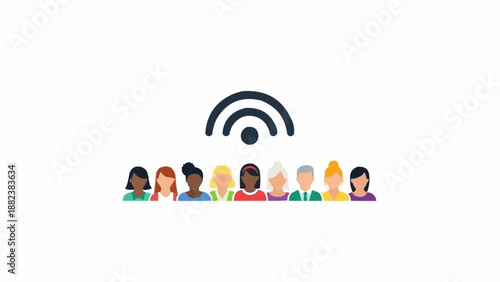 Diverse group of people icons connected.