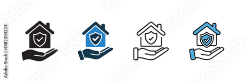 House Protection and Home Insurance Icon Collection for Safety and Care Concept, Vector Illustration