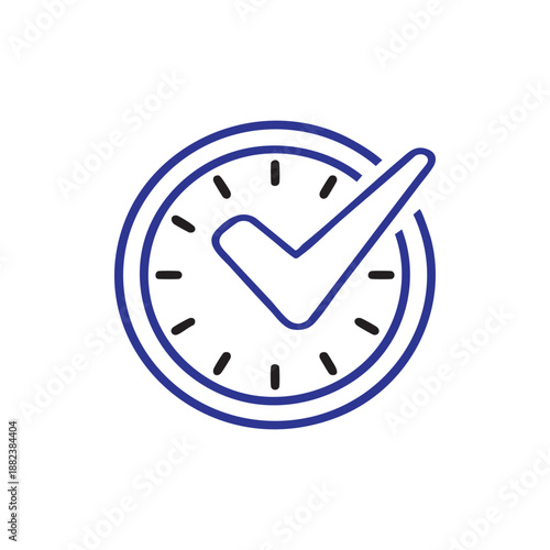 Clock Icon with Checkmark Symbol for Time Management, Schedule, Deadline, and Completion Vector
