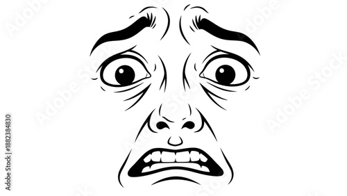 Alarmed Cartoon Face with Wide Eyes.