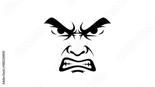 Angry Face Illustration with Sharp Teeth.