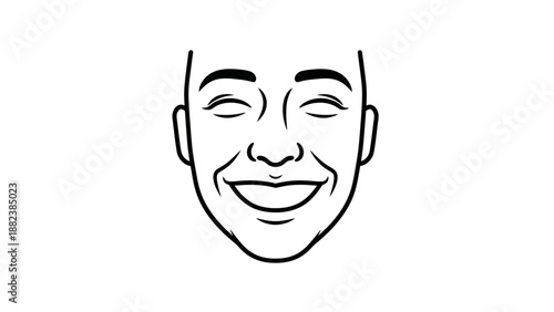 Simple Line Drawing of Happy Male Face.