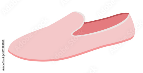 Pink loafer shoe women flat. Minimal slip on casual footwear for spring summer outfit soft feminine wardrobe. Technical fashion illustration CAD mockup smooth vector man unisex isolated trendy style.