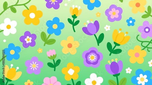 Wallpaper Mural Vibrant flowers bloom in a lush garden scene, showcasing colorful blossoms from a bird's eye view. Torontodigital.ca