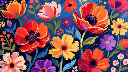Wallpaper Mural Vibrant floral arrangement with colorful flowers in full bloom against a blue background Torontodigital.ca