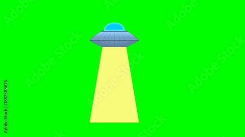 Flying UFO Alien Spaceship Animation with Tractor Beam: Chroma Key Green Screen, Black Background, and Silhouette Versions