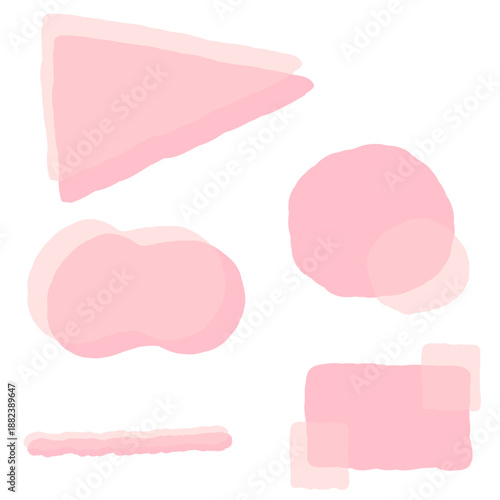 ピンク色の手描きのやさしい背景あしらい素材セット