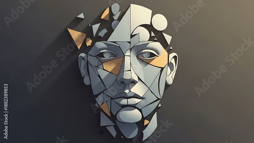 Wallpaper Mural Abstract Geometric Human Face Sculpture, Digital Art, Contemporary Graphic Design, Dark Background, Frontal View, Conceptual Expression Torontodigital.ca