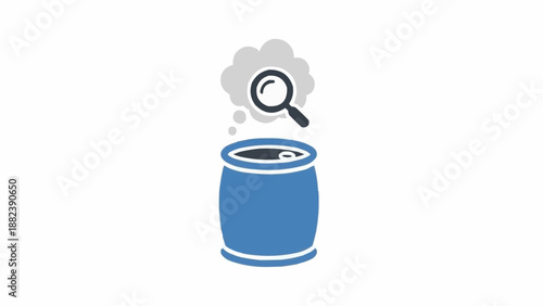 Blue Barrel with Magnifying Glass.