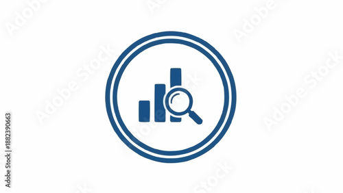 Blue bar chart with magnifying glass.