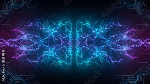 Abstract electric energy with glowing digital connections 